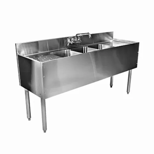 Glastender C-DSA-36R Underbar Sink Unit, 2 Compartment, Stainless Steel, with 4"H Backsplash and 1 Drainboard / Faucet Included - 36"W x 19"D