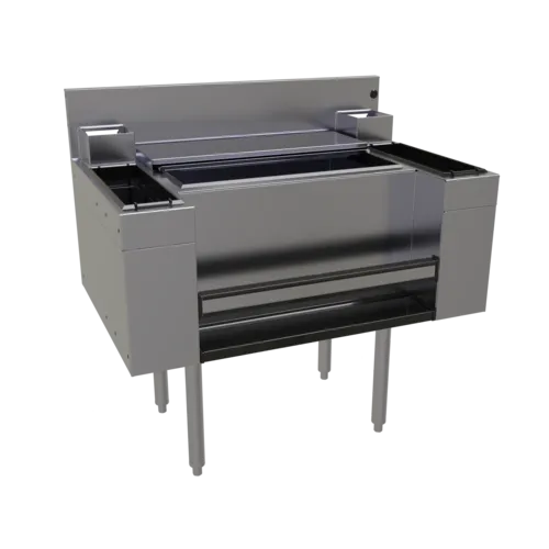 Glastender CBA-36-CP10-CS Underbar Ice Bin/Cocktail Unit, Stainless Steel, 36"W x 19"D with (2) 3-Bottle Storage and 67 lbs. Ice Capacity