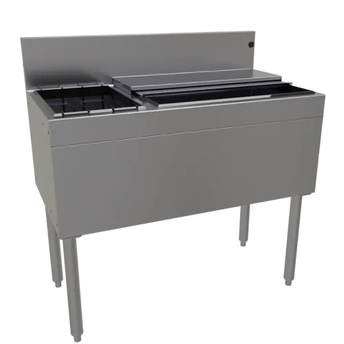 Glastender CBA-36L-CP10 Underbar Ice Bin/Cocktail Unit, Stainless Steel, 36"W x 19"D with 6-Bottle Storage and 67 lbs. Ice Capacity
