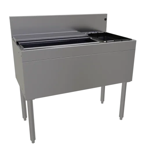 Glastender CBA-36R-CP10 Underbar Ice Bin/Cocktail Unit, Stainless Steel, 36"W x 19"D with 6-Bottle Storage and 67 lbs. Ice Capacity