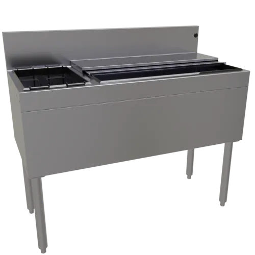 Glastender CBA-42L-CP10 Underbar Ice Bin/Cocktail Unit, Stainless Steel, 42"W x 19"D with 6-Bottle Storage and 84 lbs. Ice Capacity