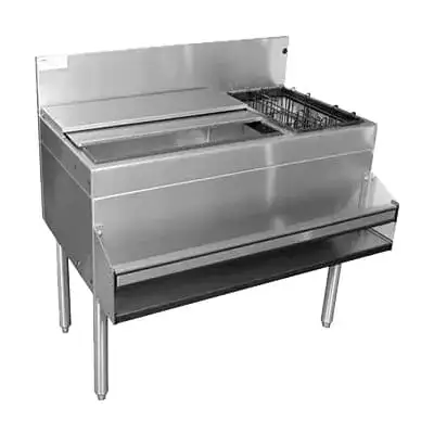 Glastender CBA-54-CP10 Underbar Ice Bin/Cocktail Unit, Stainless Steel, 54"W x 19"D with 6-Bottle Storage and 84 lbs. Ice Capacity