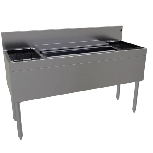 Glastender CBA-54-CP10 Underbar Ice Bin/Cocktail Unit, Stainless Steel, 54"W x 19"D with 6-Bottle Storage and 84 lbs. Ice Capacity