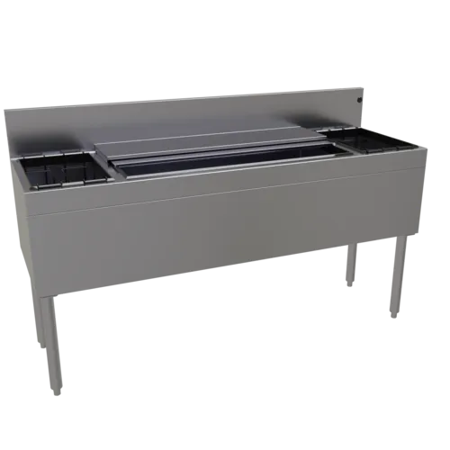 Glastender CBA-60-CP10 Underbar Ice Bin/Cocktail Unit, Stainless Steel, 60"W x 19"D with 6-Bottle Storage and 100 lbs. Ice Capacity