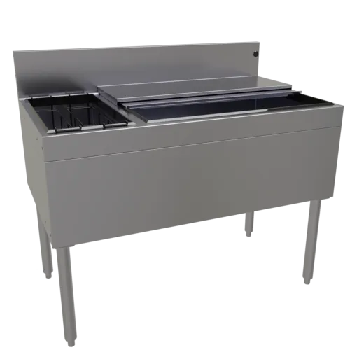 Glastender CBB-42L-CP10 Underbar Ice Bin/Cocktail Unit, Stainless Steel, 42"W x 24"D with 8-Bottle Storage and 106 lbs. Ice Capacity