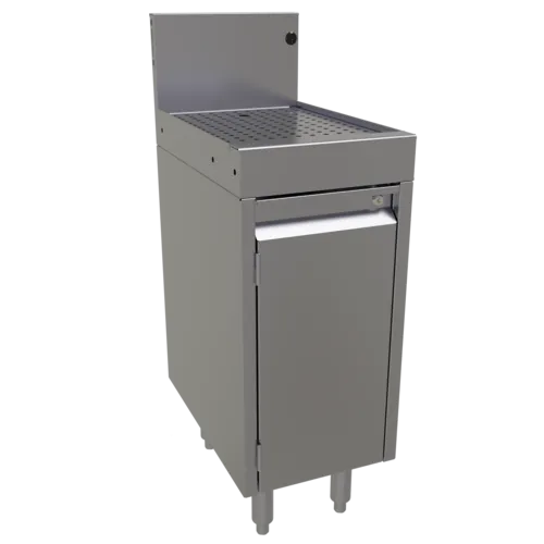 Glastender DBCA-12 Underbar Drainboard, Freestanding with 7"H Backsplash Cabinet Base with Hinged Door Adjustable Bottom & Intermediate Shelf - 12"W x 19"D