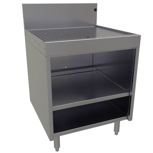 Glastender DBCB-24-LD Underbar Drainboard, Freestanding with 7"H Backsplash Open Front Base Adjustable Bottom & Intermediate Shelf - 24"W x 24"D