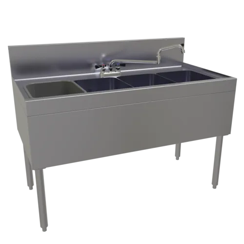 Glastender FSB-48-S Underbar Sink Unit, 4 Compartment, Stainless Steel, with 7"H backsplash and without Drainboard / Faucet Included - 48"W x 24"D