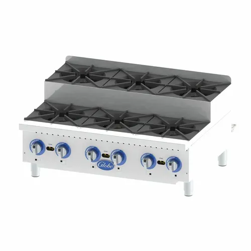 Globe GHPSU636G 6 Burner Countertop Gas Hotplate / Range with Manual Controls - 30,000 BTU
