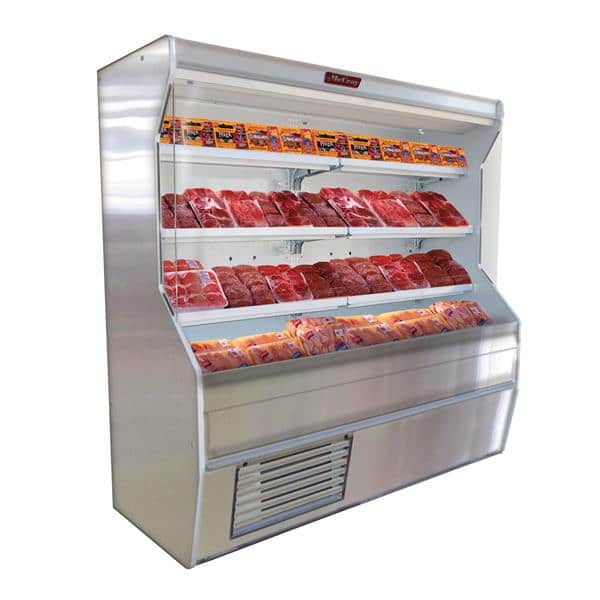 Howard-McCray R-M32E-8-S-LED 98.00'' Stainless Steel Vertical Air Curtain Open Display Merchandiser with 3 Shelves Howard-McCray R-M32E-8-S-LED 98.00'' Stainless Steel Vertical Air Curtain Open Display Merchandiser with 3 Shelves
