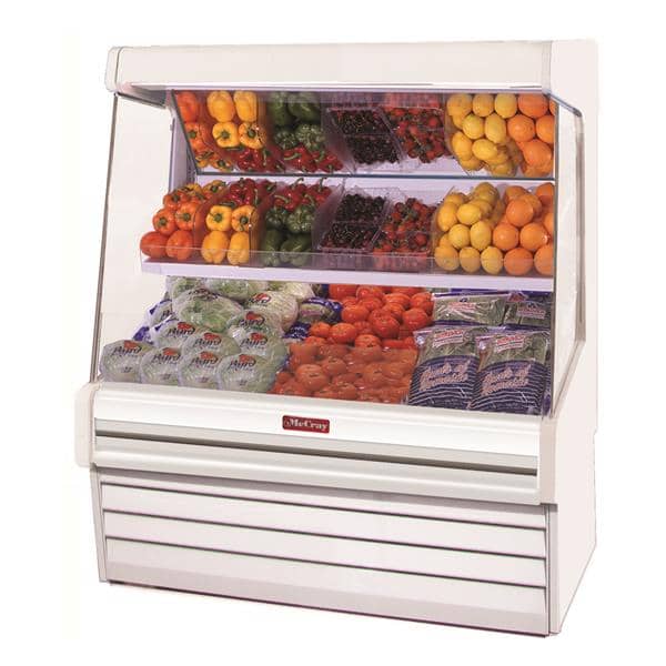 Howard-McCray R-OM30E-4L-S-LED 51.00'' Stainless Steel Vertical Air Curtain Open Display Merchandiser with 2 Shelves Howard-McCray R-OM30E-4L-S-LED 51.00'' Stainless Steel Vertical Air Curtain Open Display Merchandiser with 2 Shelves