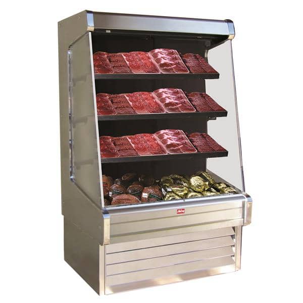 Howard-McCray R-OM30E-6-S-LED 75.00'' Stainless Steel Vertical Air Curtain Open Display Merchandiser with 3 Shelves Howard-McCray R-OM30E-6-S-LED 75.00'' Stainless Steel Vertical Air Curtain Open Display Merchandiser with 3 Shelves