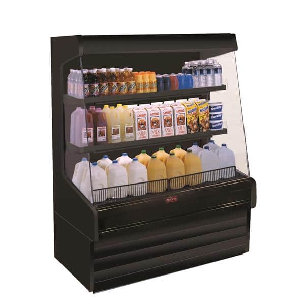 Howard-McCray SC-OD30E-5L-B-LED 63.00'' Black Vertical Air Curtain Open Display Merchandiser with 2 Shelves Howard-McCray SC-OD30E-5L-B-LED 63.00'' Black Vertical Air Curtain Open Display Merchandiser with 2 Shelves