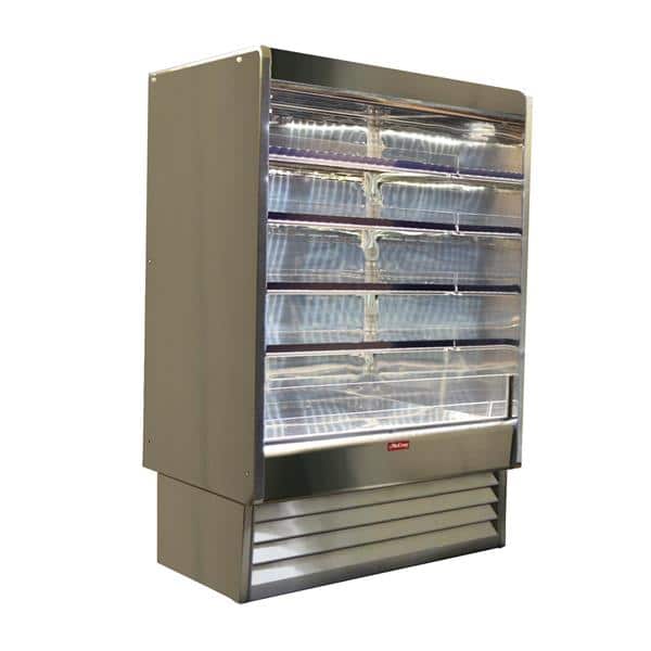 Howard-McCray SC-OD35E-5-S-LED 63.00'' Stainless Steel Vertical Air Curtain Open Display Merchandiser with 4 Shelves Howard-McCray SC-OD35E-5-S-LED 63.00'' Stainless Steel Vertical Air Curtain Open Display Merchandiser with 4 Shelves