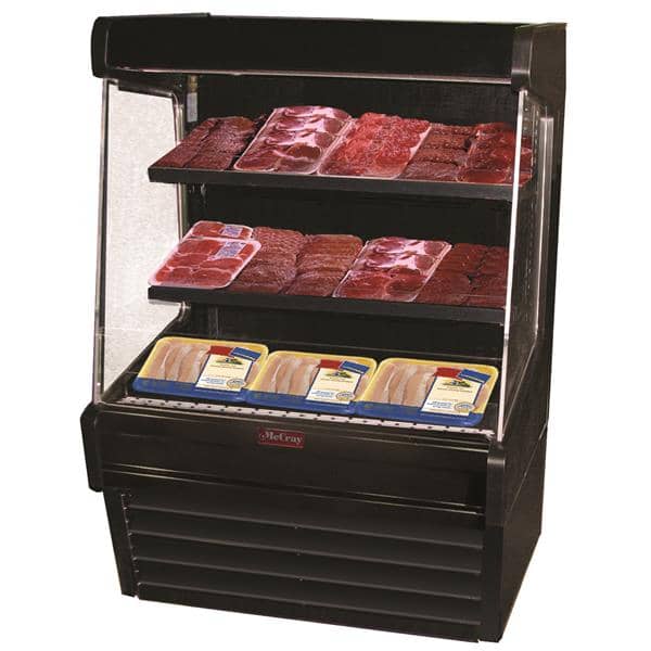 Howard-McCray SC-OM30E-3L-B-LED 39.00'' Black Vertical Air Curtain Open Display Merchandiser with 2 Shelves Howard-McCray SC-OM30E-3L-B-LED 39.00'' Black Vertical Air Curtain Open Display Merchandiser with 2 Shelves