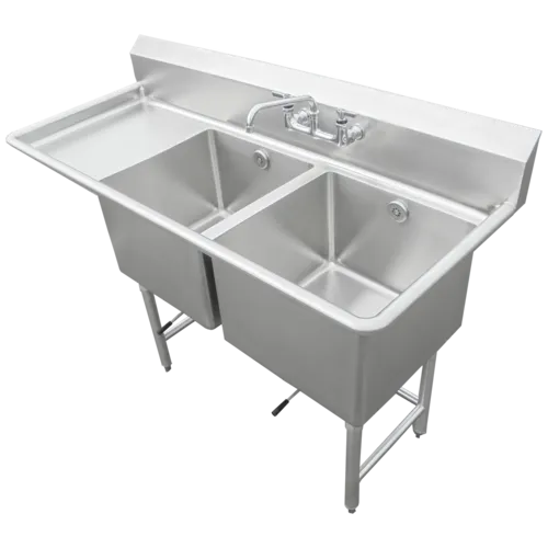 IMC/Teddy SCS-24-1620-24L Commercial Sink, (2) Two Compartment, 14 Gauge Stainless Steel Construction with Stainless Steel Legs and With Left-hand Drainboard - 62" W