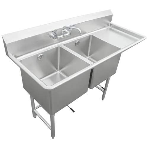 IMC/Teddy SCS-26-1620-18R Commercial Sink, (2) Two Compartment, 16 Gauge Stainless Steel Construction with Stainless Steel Legs and With Right-hand Drainboard - 54" W