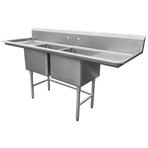 IMC/Teddy SCS-26-2020-24RL Commercial Sink, (2) Two Compartment, 16 Gauge Stainless Steel Construction with Stainless Steel Legs and with 2 Drainboards - 93" W