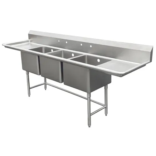 IMC/Teddy SCS-34-1620-30RL Commercial Sink, (3) Three Compartment, 14 Gauge Stainless Steel Construction with Stainless Steel Legs and with 2 Drainboards - 115" W