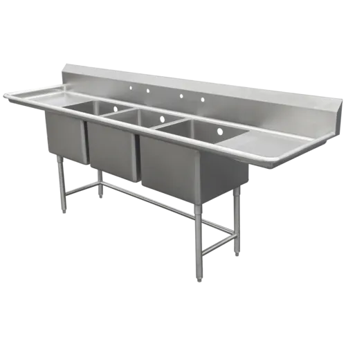 IMC/Teddy SCS-34-1620-36RL Commercial Sink, (3) Three Compartment, 14 Gauge Stainless Steel Construction with Stainless Steel Legs and with 2 Drainboards - 127" W