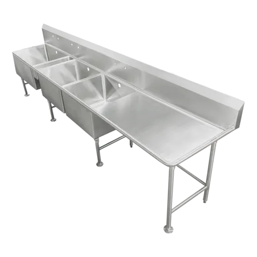 IMC/Teddy SCS-34-2020-20R Commercial Sink, (3) Three Compartment, 14 Gauge Stainless Steel Construction with Stainless Steel Legs and With Right-hand Drainboard - 88" W