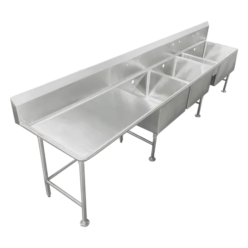 IMC/Teddy SCS-34-2028-30L Commercial Sink, (3) Three Compartment, 14 Gauge Stainless Steel Construction with Stainless Steel Legs and With Left-hand Drainboard - 98" W