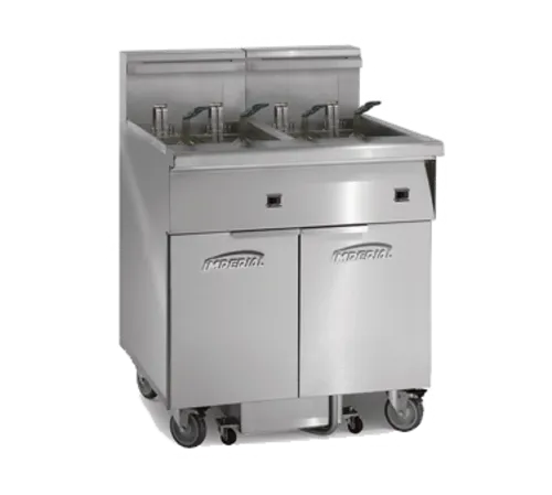 Imperial IFSSP250ET (2) 50 lb. Fryers Electric Floor Fryer with Thermostatic Controls and Built-In Space Saver Filter System, 208 Volts