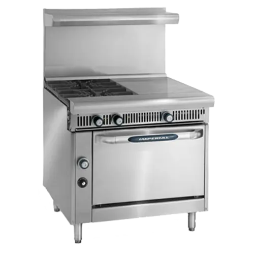 Imperial IHR-3HT-3-XB Commercial Range, 36" W with 3 Burners (2) 12" Hot Tops and Open Cabinet Base - 210,000 BTU