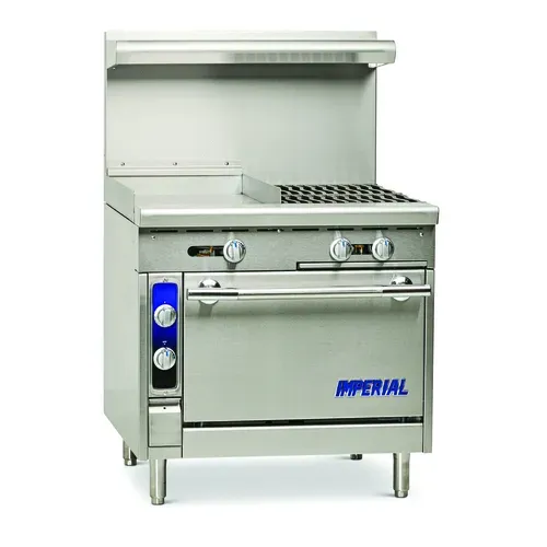 Imperial IHR-G18-2-M Commercial Range, 36" W with 2 Burners (1) 18" Griddle and Modular Base - 110,000 BTU