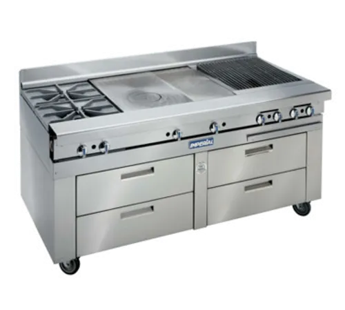 Imperial IHR-XX-SC-72 Spec Series Sizzle 'N Chill System 72" 4 Drawer Refrigerated Chef Base with Marine Edge Top - 120 Volts