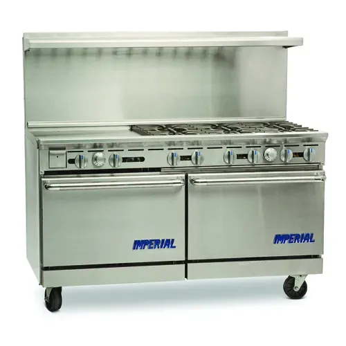 Imperial IR-6-G24-CC Restaurant Gas Range, 60" W with 6 Burners (1) 24" Griddle and (2) Convection Ovens - 292,000 BTU