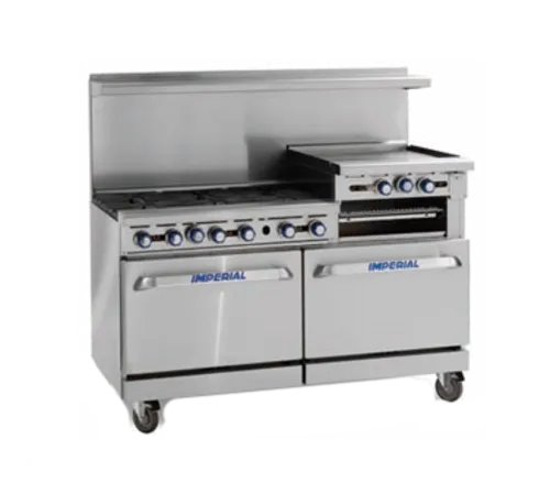 Imperial IR-6-G24-XB Restaurant Gas Range, 60" W with 6 Burners (1) 24" Griddle and (1) Standard Oven & (1) Open Cabinet with Bottom Shelf - 267,000 BTU