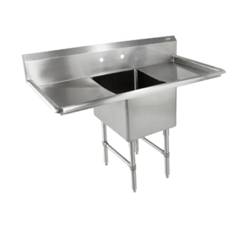 John Boos 1B18244-2D24 Commercial Sink, (1) One Compartment, 16 Gauge Stainless Steel Construction with Stainless Steel Legs and with 2 Drainboards - 69.00" W