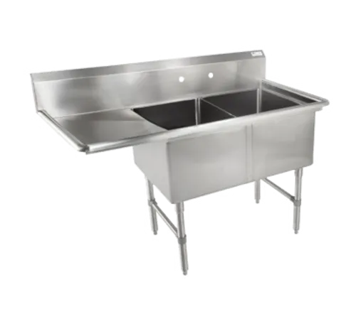 John Boos 2B184-1D18L-X Commercial Sink, (2) Two Compartment, 16 Gauge Stainless Steel Construction with Stainless Steel Legs and With Left-hand Drainboard - 58" W