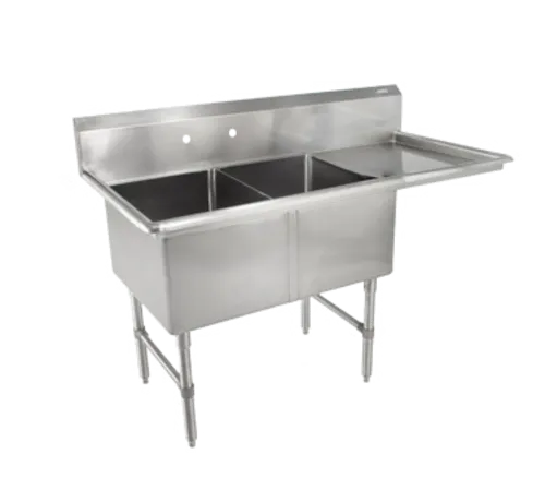 John Boos 2B184-1D18R-X Commercial Sink, (2) Two Compartment, 16 Gauge Stainless Steel Construction with Stainless Steel Legs and With Right-hand Drainboard - 58" W