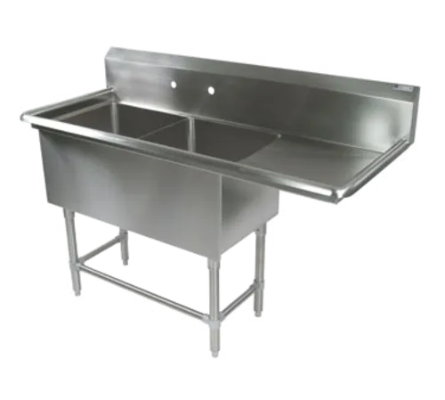 John Boos 2PB18244-1D18R Commercial Sink, (2) Two Compartment, 16 Gauge Stainless Steel Construction with Stainless Steel Legs and With Right-hand Drainboard - 58.19" W