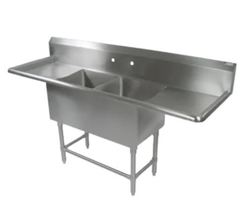 John Boos 2PB184-2D30 Commercial Sink, (2) Two Compartment, 16 Gauge Stainless Steel Construction with Stainless Steel Legs and with 2 Drainboards - 99.25" W
