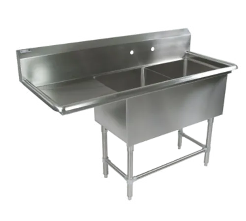 John Boos 2PB24-1D30L Commercial Sink, (2) Two Compartment, 16 Gauge Stainless Steel Construction with Stainless Steel Legs and With Left-hand Drainboard - 82.19" W