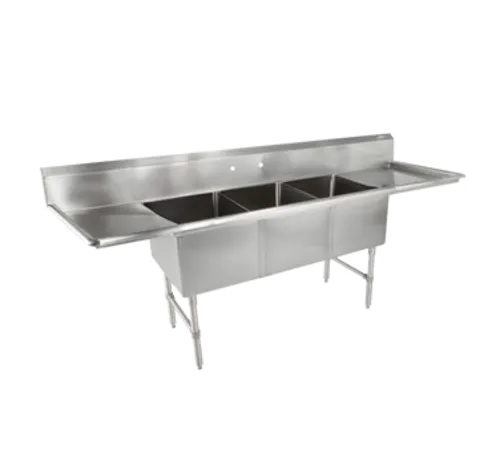 John Boos 3B18244-2D24-X Commercial Sink, (3) Three Compartment, 16 Gauge Stainless Steel Construction with Stainless Steel Legs and with 2 Drainboards - 105.25" W
