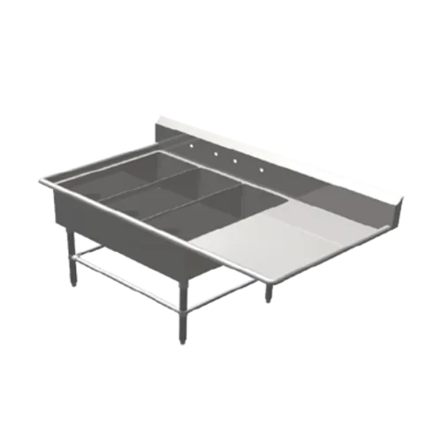 John Boos 3PB14314-1D24R Commercial Sink, (3) Three Compartment, 16 Gauge Stainless Steel Construction with Stainless Steel Legs and With Right-hand Drainboard - 70.19" W