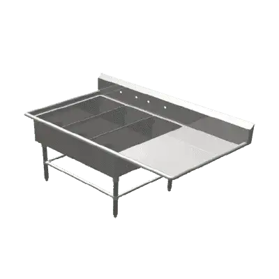 John Boos 3PB14314-1D24R Commercial Sink, (3) Three Compartment, 16 Gauge Stainless Steel Construction with Stainless Steel Legs and With Right-hand Drainboard - 70.19" W