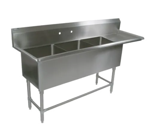John Boos 3PB20-1D18R Commercial Sink, (3) Three Compartment, 16 Gauge Stainless Steel Construction with Stainless Steel Legs and With Right-hand Drainboard - 82.19" W