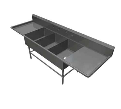John Boos 3PB30244-2D36 Commercial Sink, (3) Three Compartment, 16 Gauge Stainless Steel Construction with Stainless Steel Legs and with 2 Drainboards - 165.25" W