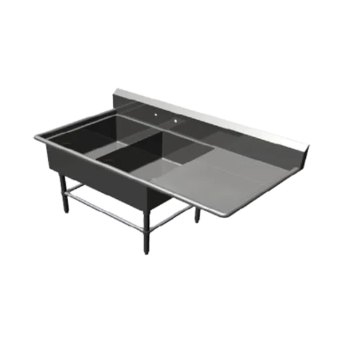 John Boos 42PB20284-1D24R Commercial Sink, (2) Two Compartment, 14 Gauge Stainless Steel Construction with Stainless Steel Legs and With Right-hand Drainboard - 68.19" W