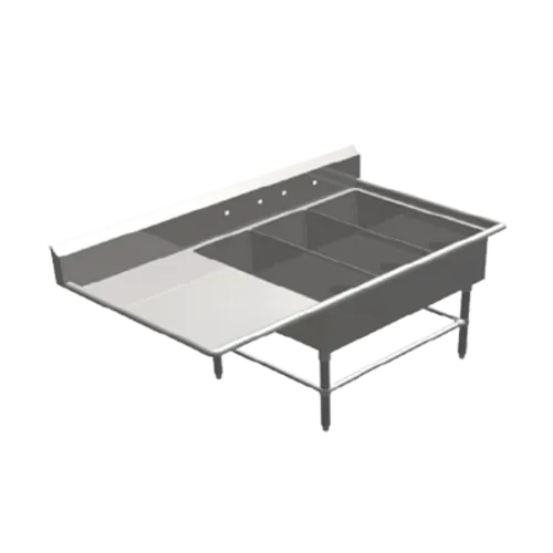 John Boos 43PB1431-1D18L Commercial Sink, (3) Three Compartment, 14 Gauge Stainless Steel Construction with Stainless Steel Legs and With Left-hand Drainboard - 64.19" W