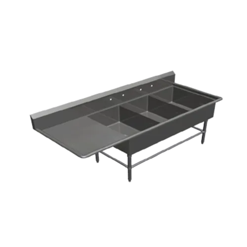 John Boos 43PB2028-1D24L Commercial Sink, (3) Three Compartment, 14 Gauge Stainless Steel Construction with Stainless Steel Legs and With Left-hand Drainboard - 88.19" W