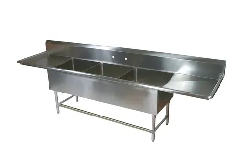 John Boos 43PB20284-2D20 Commercial Sink, (3) Three Compartment, 14 Gauge Stainless Steel Construction with Stainless Steel Legs and with 2 Drainboards - 103.25" W