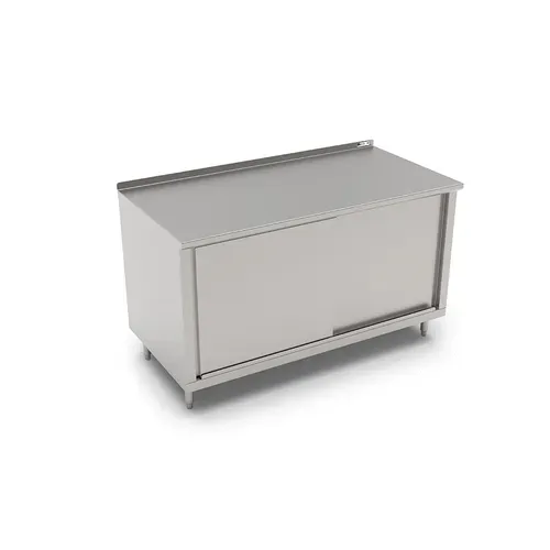 John Boos 4CS4R1.5-3072 Modular Base Work Table, with 14 Gauge Type 300 Stainless Steel Top, Sliding Doors and 1 1/2" Backsplash - 72.00"W x 30.00"D x 37.25"H
