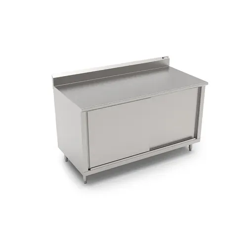 John Boos 4CS4R5-2472 Modular Base Work Table, with 14 Gauge Type 300 Stainless Steel Top, Sliding Doors and 5" Backsplash - 72.00"W x 24.00"D x 40.75"H