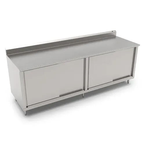 John Boos 4CS4R5-30144 Modular Base Work Table, with 14 Gauge Type 300 Stainless Steel Top, Sliding Doors and 5" Backsplash - 144.00"W x 30.00"D x 40.75"H
